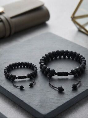 NWOT Black Lava Bead Adjustable His & Hers Bracelet